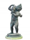 1760-pub-PUTTO CON DELFINO VERDE SCAVO - Statua artistica in bronzo a cera persa