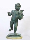 1770-pub-PUTTO CON PAPERA VERDE SCAVO - Statua artistica in bronzo a cera persa