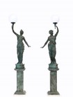 8182/V-pub-COPPIA FLAMBO DA GIARDINO - Statua artistica in bronzo a cera persa
